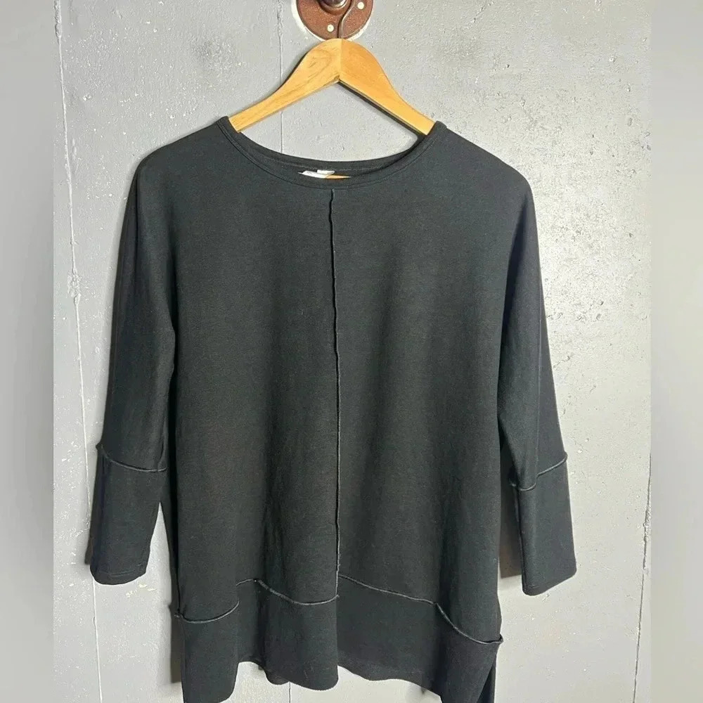 Spanx Perfect Length Sweatshirt Dolman 3/4 Sleeve Pullover Black Womens S
